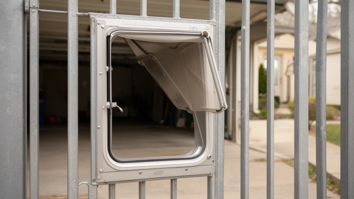 Drzwiczki dla psa w bramie garażowej