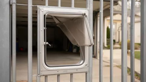 Drzwiczki dla psa w bramie garażowej